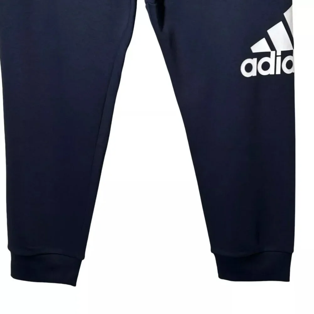 Adidas Men's‎ Fleece Jogger Pants Size XL (35X28) Navy Blue /White Tapered Leg